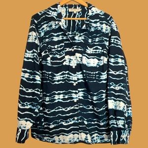 Jones New York - Sport Woman - Size 2X - Blue & White Shibori Like Printed Shirt